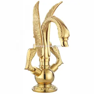 X9613B1Brass Materiale di Colore Dell'oro di Figura del Cigno di Artistico Animale Rubinetto Del Bacino