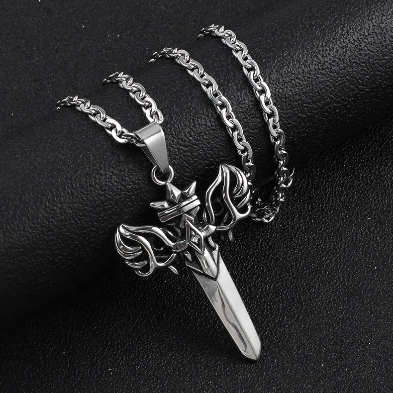 OUMI Vente Chaude Vintage Acier Inoxydable Design Personnalisé Gravé En Métal Croix Charme Pendentifs Boîte Chaînes Pour Hommes