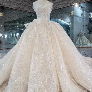 HTL354 gerçek lüks 3d çiçek dantel tasarımcı gelin elbise desenler düğün elbisesi lüks 2019 güzellik gelin elbise
