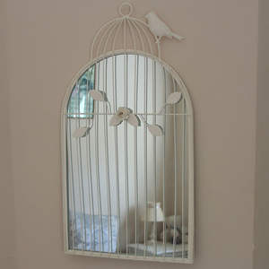Commercio all'ingrosso <span class=keywords><strong>Vintage</strong></span> Shabby Chic Gabbia In Metallo <span class=keywords><strong>Trucco</strong></span> <span class=keywords><strong>Specchio</strong></span> A Parete Con Avorio Crema di Colore Bianco - Product Image 2