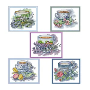 NKF teacup cross stitch creative new embroidery pattern aida cloth cotton dmc thread cross stitch kit