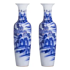 Hot sale delicate chinoiserie hand painted ceramic vases oversized porcelain blue and white floor vase