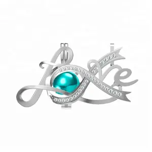Liontin Pita Cinta Sangkar Mutiara Perhiasan Perak Murni 925 dengan Kristal Bling Pesona Air Tawar Kerang Mutiara Liontin Yang Bisa Dibuka