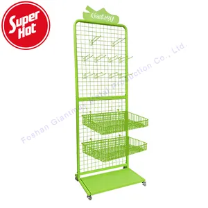 Hotsale Metallo Negozio di Vendita Al Dettaglio Maglia Del Basamento di Ganci Cestino Griglia Filo Mensola Display Rack