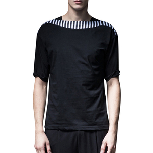 Diseño fresco cuello en forma de <span class=keywords><strong>hombre</strong></span> negro blanco raya doble color 100 algodón t shirt - Product Image 1