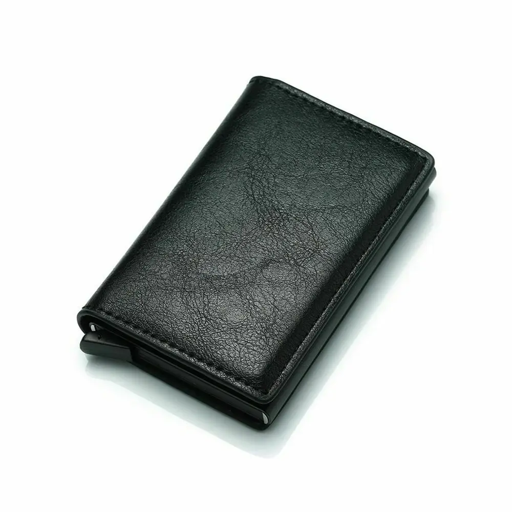 Dompet Ramping Kulit Bisnis Pria, Pemegang Kartu Kredit Pemblokir RFID Dompet Kartu Pop Up Aluminium Kualitas Tinggi
