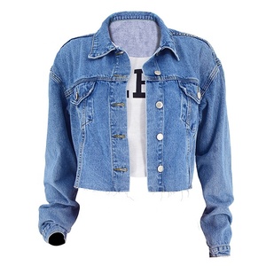 High Quality Women's <strong>Cropped</strong> <strong>Denim</strong> Jeans <strong>Jacket</strong> With Long Sleeve - Product Image 1