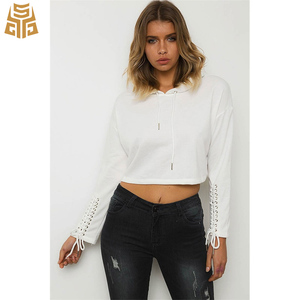Alta calidad Terry francés elegante <span class=keywords><strong>jersey</strong></span> <span class=keywords><strong>blanco</strong></span> de manga larga con corbata de cordón <span class=keywords><strong>Mujer</strong></span> Pantalones Sudadera con capucha - Product Image 2