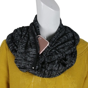 Buena calidad de moda suave cremallera infinito bufanda de las mujeres niñas invierno cálido bolsillo negro bufanda - Product Image 3