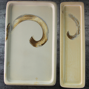 Ristorante stoviglie smaltato rettangolare cibo manico piatto in ceramica moderna - Product Image 3
