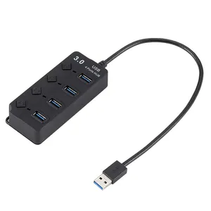 Hub Data USB 4 Port, Hub Usb 3.0 Kecepatan Super dengan Saklar Daya Individu