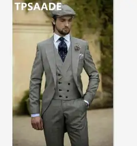 Grigio Da Sposa Groomsmen Smoking su misura Con Doppio Petto Della Maglia Degli Uomini Del Vestito WF163 - Product Image 1