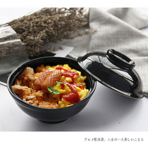 <span class=keywords><strong>China</strong></span>, de alta calidad, estilo simple <span class=keywords><strong>comida</strong></span> REDONDA/sopa de 6 pulgadas de porcelana negro tazón de fideos con tapa - Product Image 4