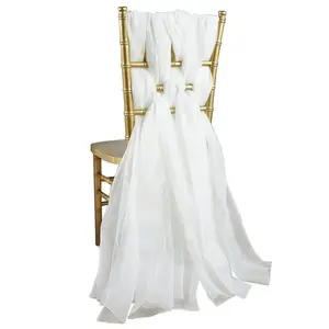 สายสะพายเก้าอี้แฟนซีสีขาวราคาถูกผ้าคลุมเก้าอี้สำหรับงานแต่งงานผ้าชีฟอง