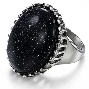 Factory wholesale fashion design black quartz stone ring women Korean fashion jewelry