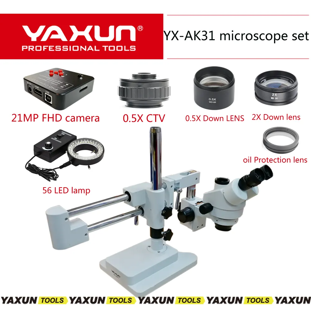 41MP Full HD 1080P 60FPS Industry Digital Camera Mobile phone repair 3.5X-90X YAXUN AK31 Stereoscopic Microscope set