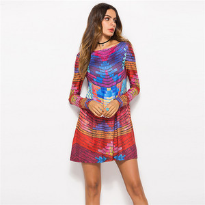 Guangzhou Usine Sexy <span class=keywords><strong>De</strong></span> Mode Lâche Coloré Rayé <span class=keywords><strong>Dos</strong></span> <span class=keywords><strong>Nu</strong></span> Manches Longues T-shirt Robes Pour Femmes - Product Image 1