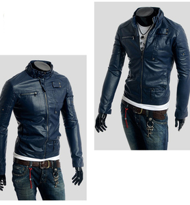 Mode Vêtements à manches longues Moto PU Veste En Cuir Homme Hiver - Product Image 4