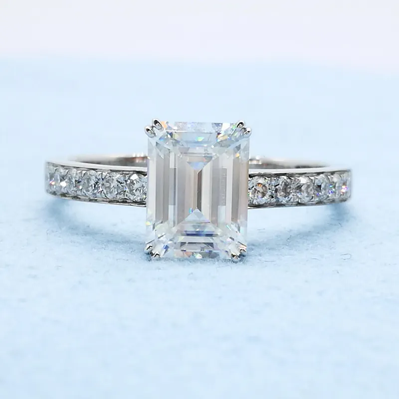 신제품 8x10mm 3 캐럿 DEF 색깔 에메랄드 컷 moissanite 결혼 반지 하프 근접 moissanite 포장 밴드