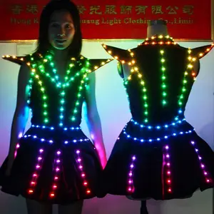 Traje de líder de torcida para meninas, roupas com luz LED para mulheres, fantasia de vestido brilhante no escuro, vestidos de DJ LED preto, 1 peça personalizada