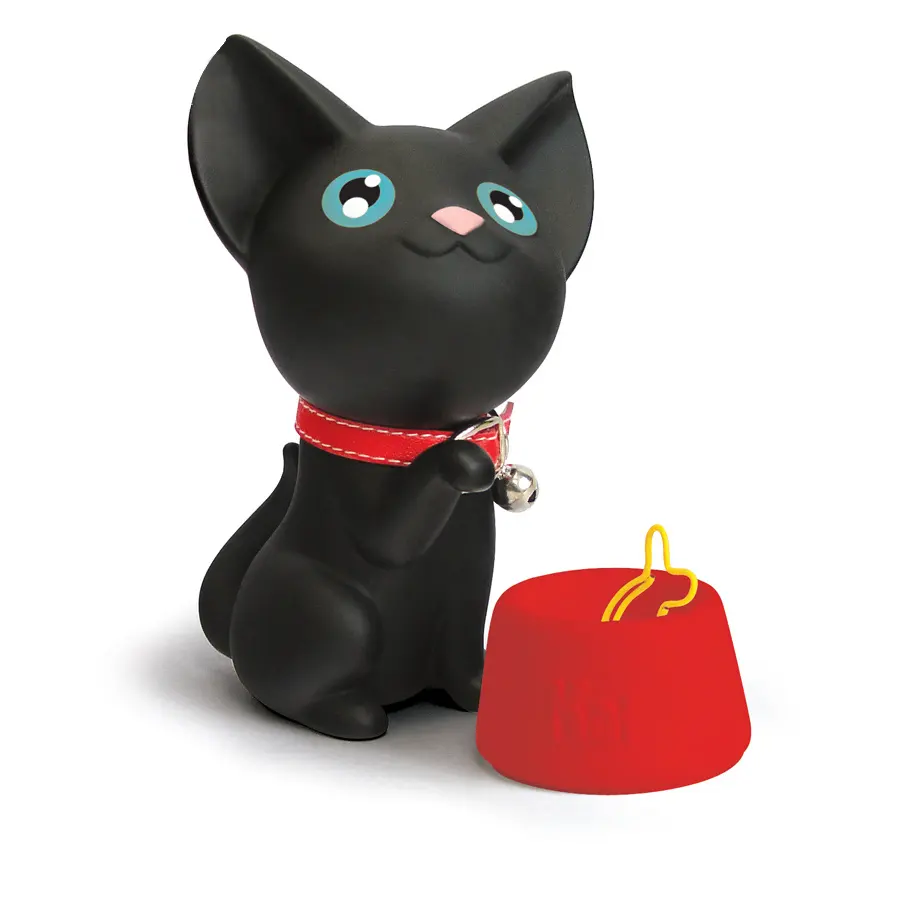 cat shape magnetic paper clip holder with paper clips