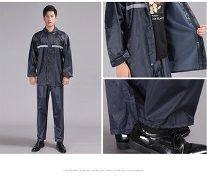 Oxford Cloth 300D <strong>Waterproof</strong> Navy Modern Rainsuit with Reflective Strips and Attached Hood <strong>Overalls</strong> for Fishing - Product Image 6