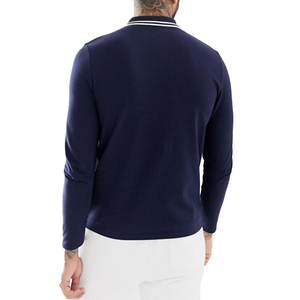 Hommes Blanc <span class=keywords><strong>Marine</strong></span> Couleur Personnalisée Trois Boutons Col Slim Fit <span class=keywords><strong>Manches</strong></span> <span class=keywords><strong>Longues</strong></span> <span class=keywords><strong>Polo</strong></span> <span class=keywords><strong>bleu</strong></span> Avec Basculement - Product Image 2