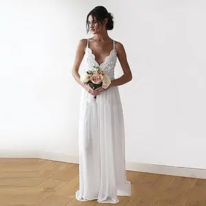 Bohemian V Neck Chiffon White Cheap Wedding Dresses Made In China