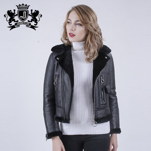 Fabricante de moda estilo coreano invierno negro Collar de piel de negro y piel de <span class=keywords><strong>oveja</strong></span> chaqueta - Product Image 1
