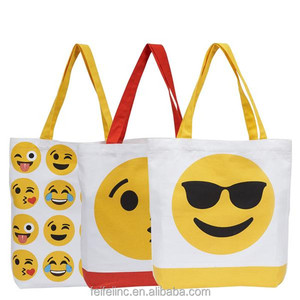 Vente chaude Clair Nouvelle Toile Sac Fourre-Tout En Coton <span class=keywords><strong>Emoji</strong></span> recyle Shopping Sac - Product Image 1