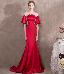 Robe de soirée rouge élégante pour Banquet, manches pagode, tenue de bal, 2023 - Product Image 6