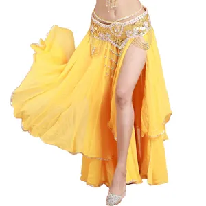 STELISY Solid Chiffon Tiered Tribal Belly Dance Maxi Long Skirt