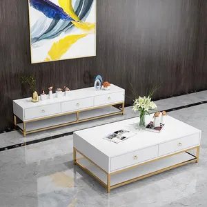 De luxe Meuble Télé Meubles De <span class=keywords><strong>Salon</strong></span> Moderne Simple Multifonction Tv Table En Acier Inoxydable Cadre Blanc Télévision Stand - Product Image 1