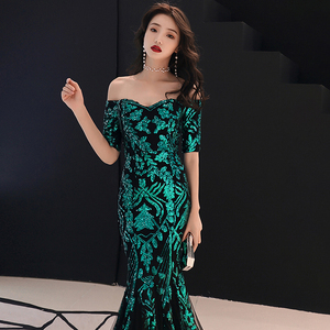 16036 # Nuovi Abiti da Sera con Paillettes Stile Sirena 2019, Abiti Formali Arabi da Cerimonia, Vestiti in Pizzo per Concorsi di Bellezza - Product Image 3