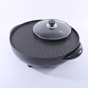 Hot Koop Gear Elektrische Ronde Vorm 36 Cm Cb Goedkeuring 1500W Elektrische Grill Met Hot Pot