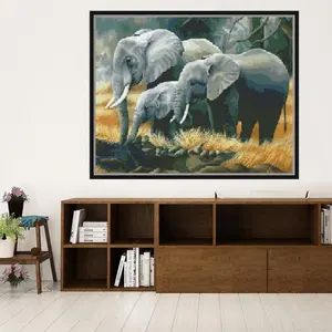 NKF De familie van olifanten diamant schilderen vierkante ronde dier strass