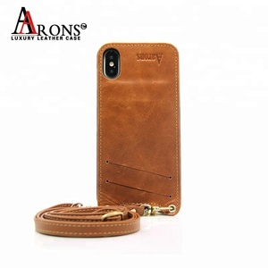 bandolera cuero Real de la caja de la contraportada del teléfono con cordón de la correa para <span class=keywords><strong>el</strong></span> cuello para iPhone X XS X Max - Product Image 1