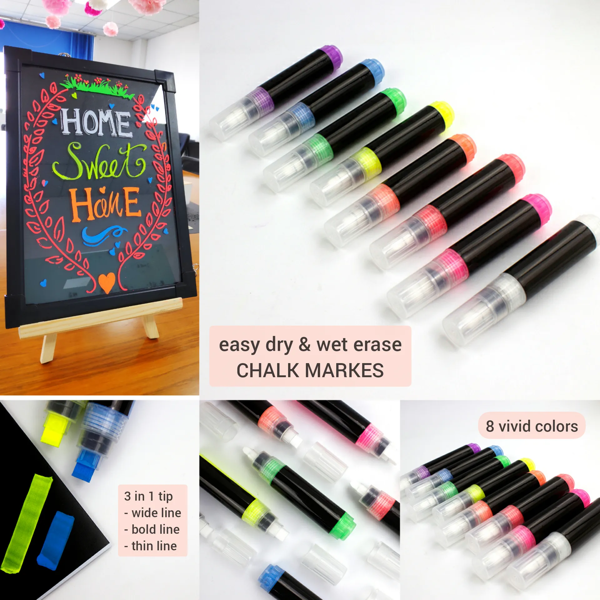 KHY Professional 10MM Tip Liquid Chalk Marker Pen Set  Wet Erasable LED Board Marker Pen for Kids and Adults Drawing