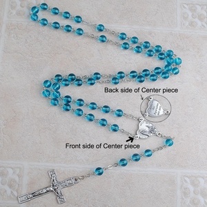 6 millimetri di <span class=keywords><strong>Luce</strong></span> Blu Rotonda Perle di Vetro <span class=keywords><strong>Rosario</strong></span> Cattolico con Fatima Medaglia - Product Image 5