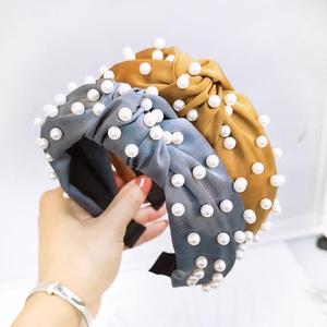 LRTOU Wholesale Korea Fashion Womens Hair Accessories Head Band Custom Women Fabric Tie Knot Pearl <strong>Plastic</strong> <strong>Headband</strong> for Girls - Product Image 3