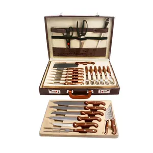 25 pcs knife set with leather knife with case