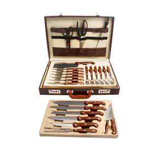 Set di <span class=keywords><strong>Coltelli</strong></span> da <span class=keywords><strong>Cucina</strong></span> di Lusso Ecologico da 25 Pezzi con Coltello da Chef in Acciaio Inox, Manici in Legno, Finitura Lucida e Custodia in Pelle - Product Image 1