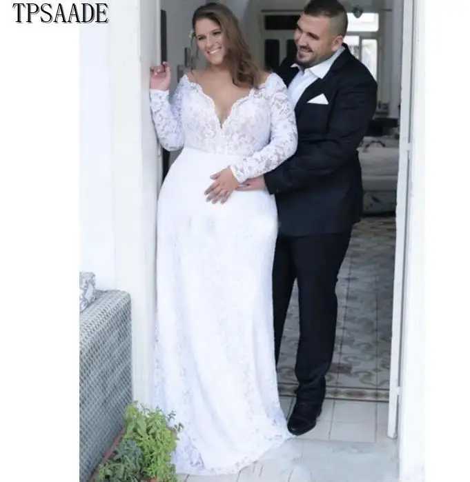 Vintage Plus Size Full Lace Long Sleeve Bridal Gowns Sheath Appliques Wedding Dress Vestidoデ · ノビア2020