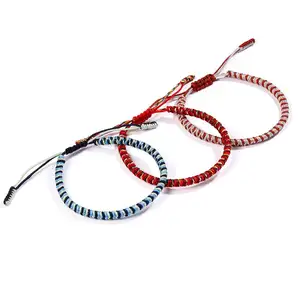 Pulsera trenzada de cuerda roja de la suerte hecha a mano de buda tibetano étnico de tres colores para mujer