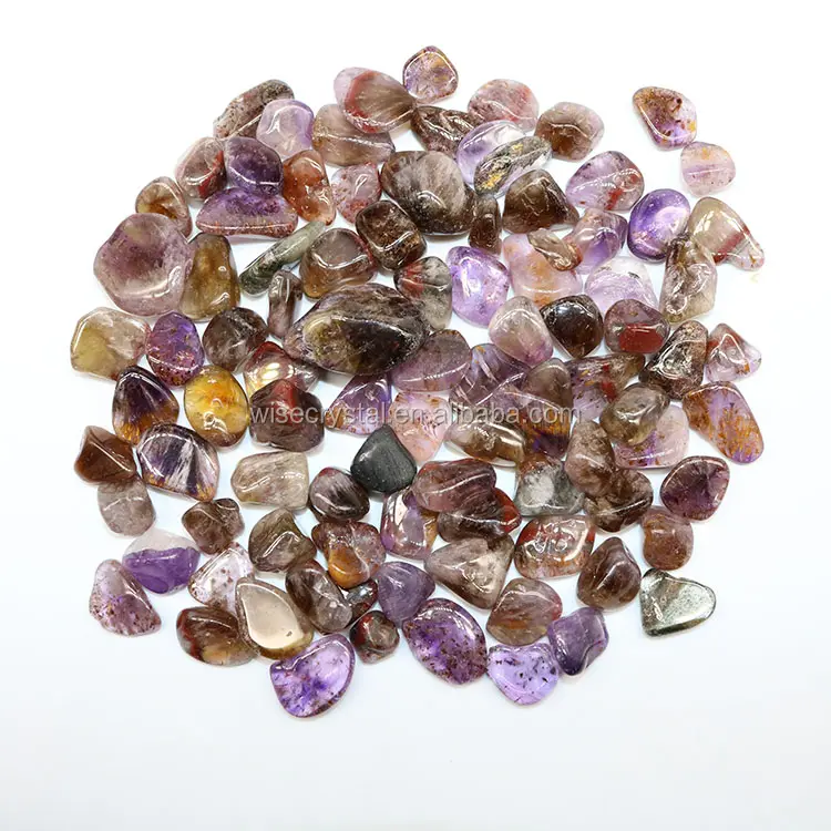 Pedra de cristal de quartzo natural super sete, pedra ametista áspero de cura