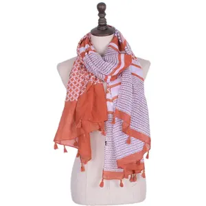 trendy printing pattern 100% Rayon material stripe fashion fringe scarf