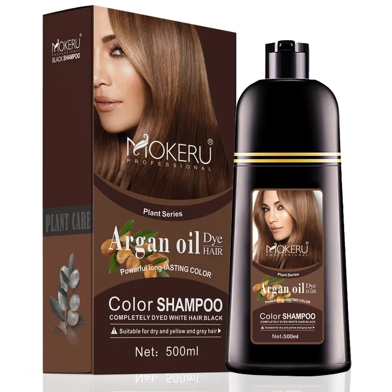 Toptan Mokeru kalıcı gümüş gri renk saç boyası şampuan Argan yağı hızlı Mokeru saç boya şampuanı kadınlar için kahverengi saç boyası