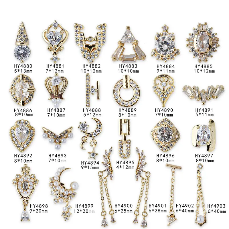 Free Shipping New Design Gold Color Keeping Zircon Pearl Diamond Chain Wing Japanese Style Luxury Alloy Zircon 3d Nail Charms