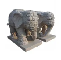 Statue d'éléphant indien en granit gris, Sculpture de jardin, noir, GAB568