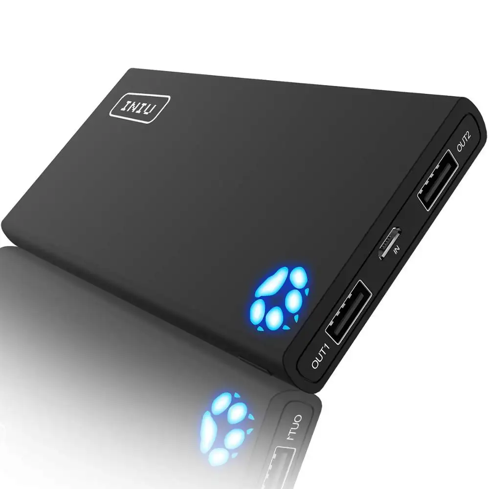 Vendita calda INIU Dual 2 USB power bank, alimentazione rapida della banca di alimentazione della torcia elettrica, caricabatteria portatile per smartphone